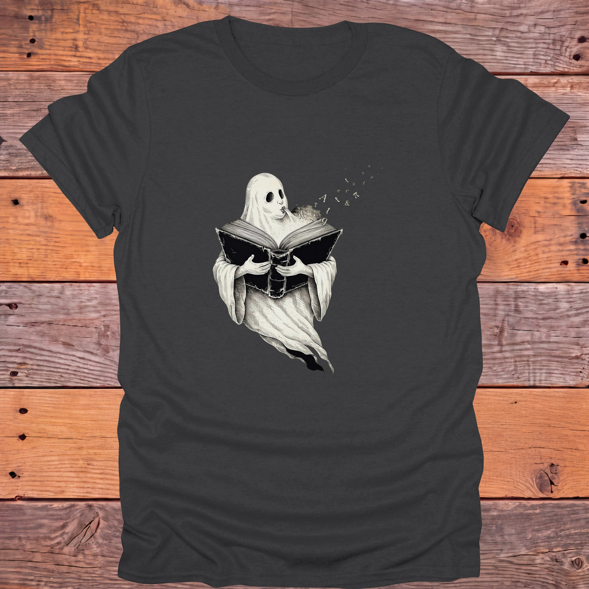 Ghost Reading Old Books Bookish T-Shirt - Charcoal