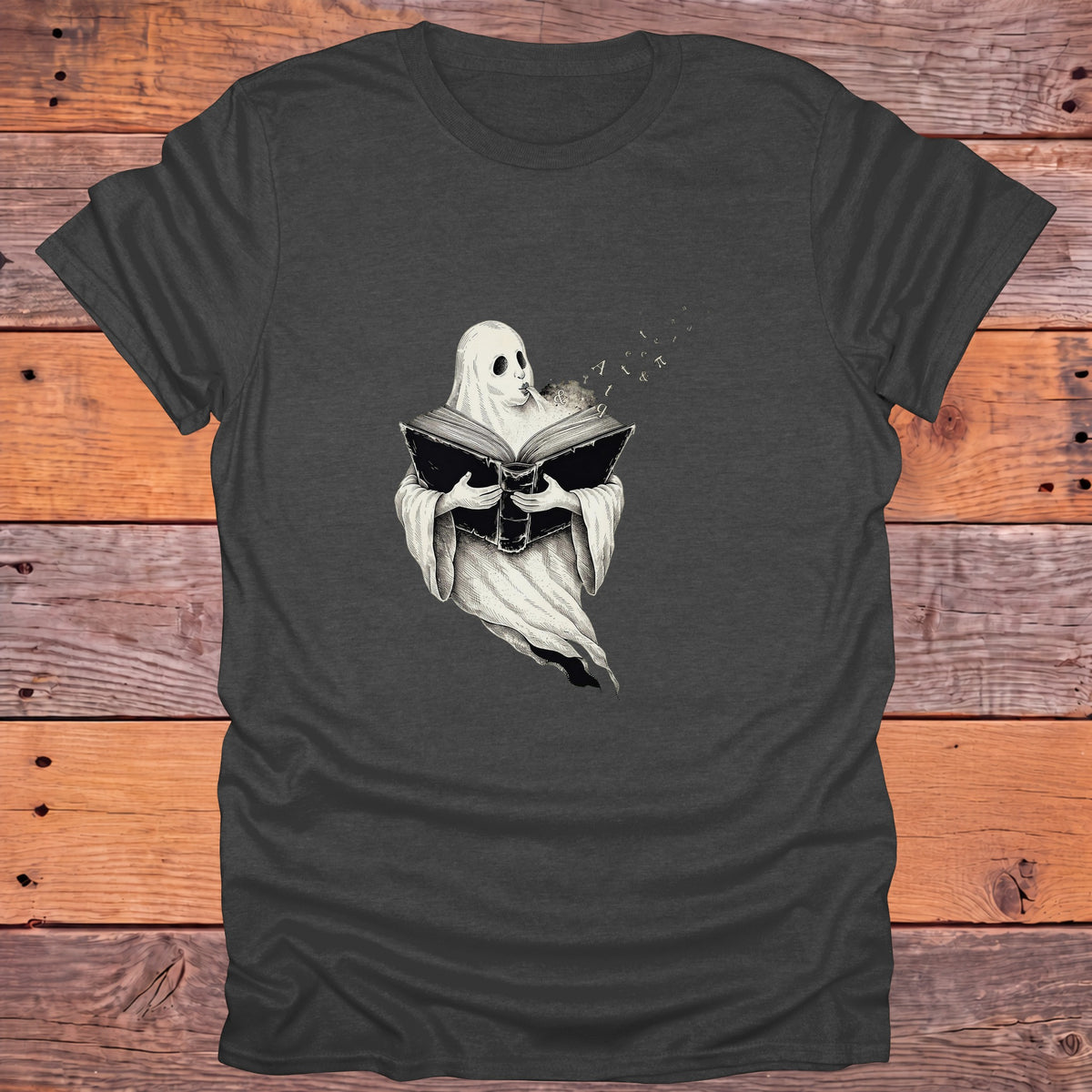 Ghost Reading Old Books Bookish T-Shirt - Dark Heather