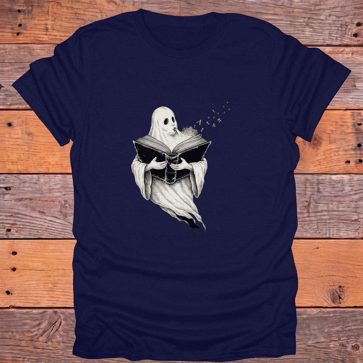Ghost Reading Old Books Bookish T-Shirt - Navy