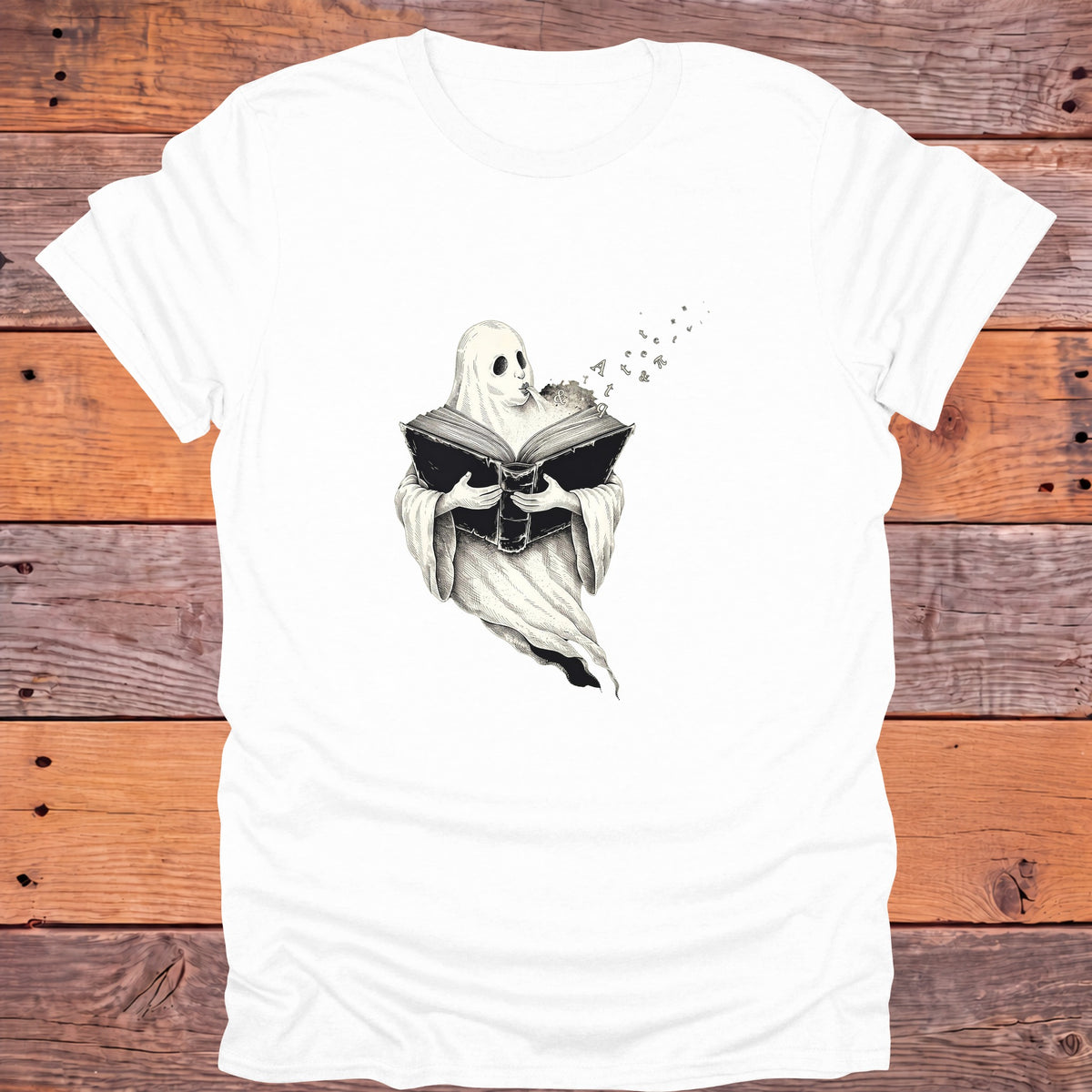 Ghost Reading Old Books Bookish T-Shirt - White