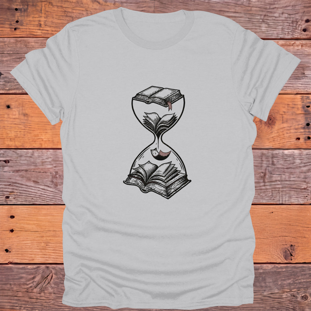 Hourglass Falling Pages Bookish T-Shirt - Ice Grey