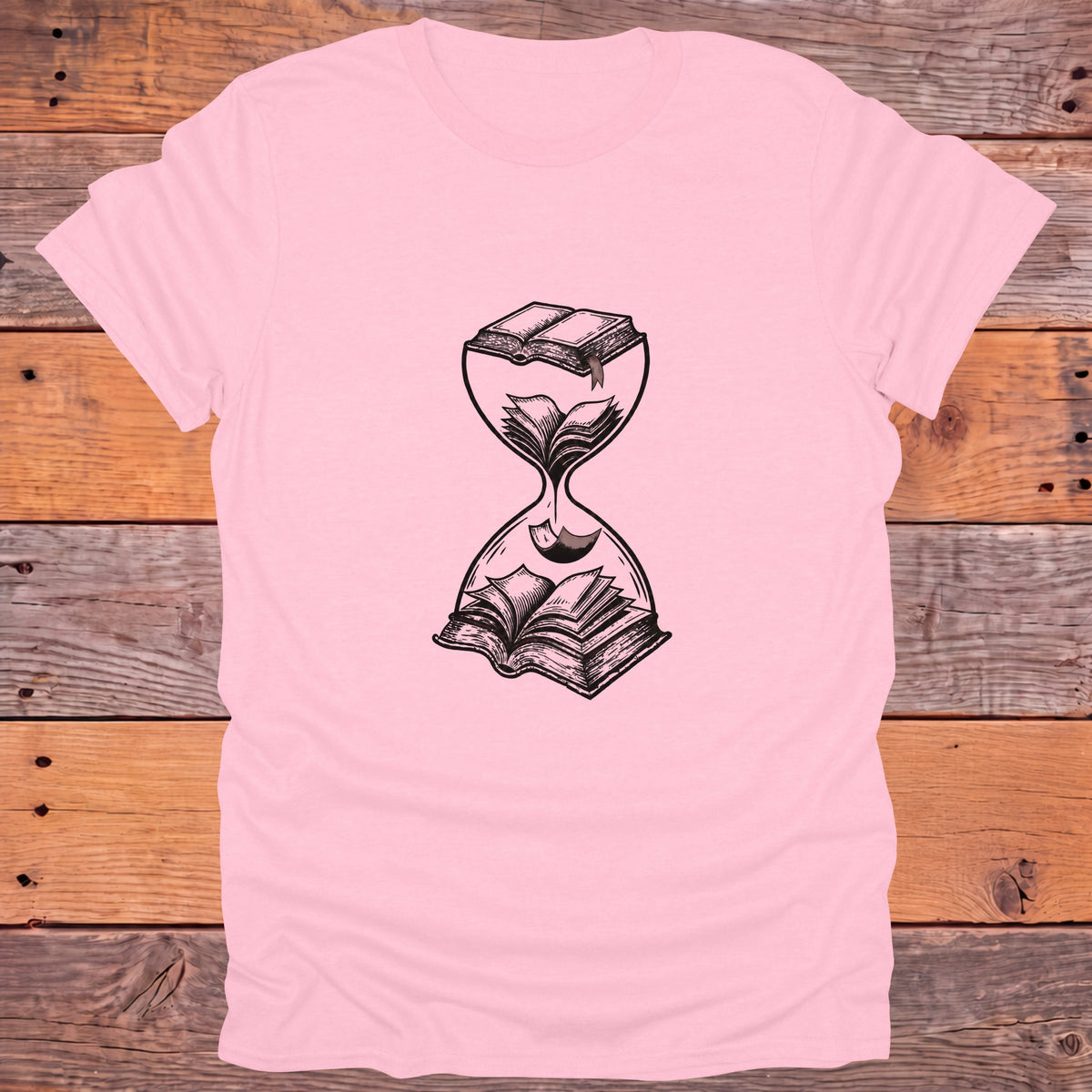 Hourglass Falling Pages Bookish T-Shirt - Light Pink