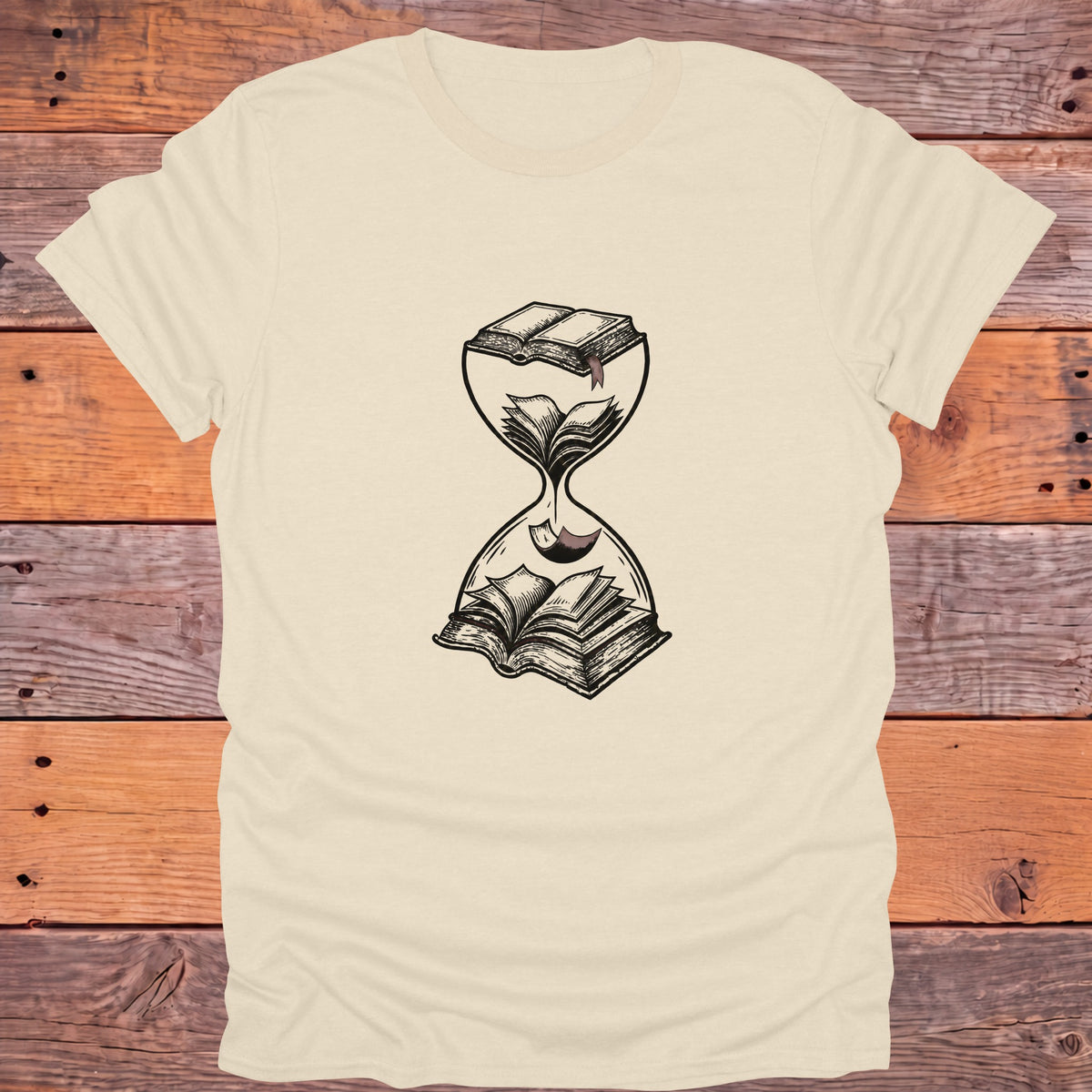 Hourglass Falling Pages Bookish T-Shirt - Natural