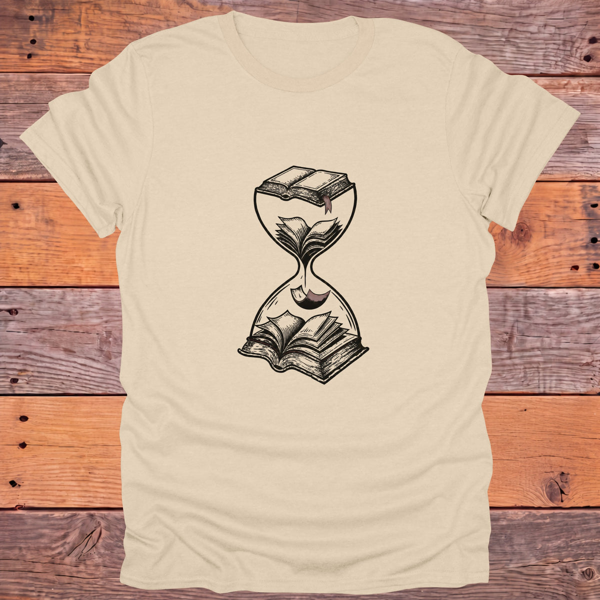 Hourglass Falling Pages Bookish T-Shirt - Sand
