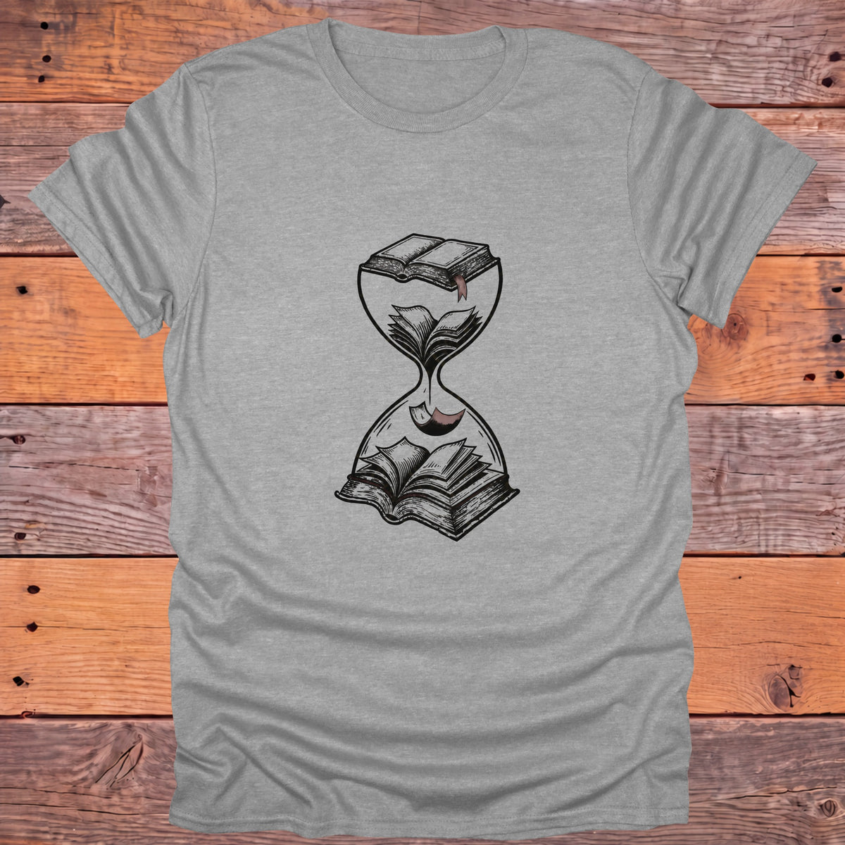 Hourglass Falling Pages Bookish T-Shirt - Sport Grey