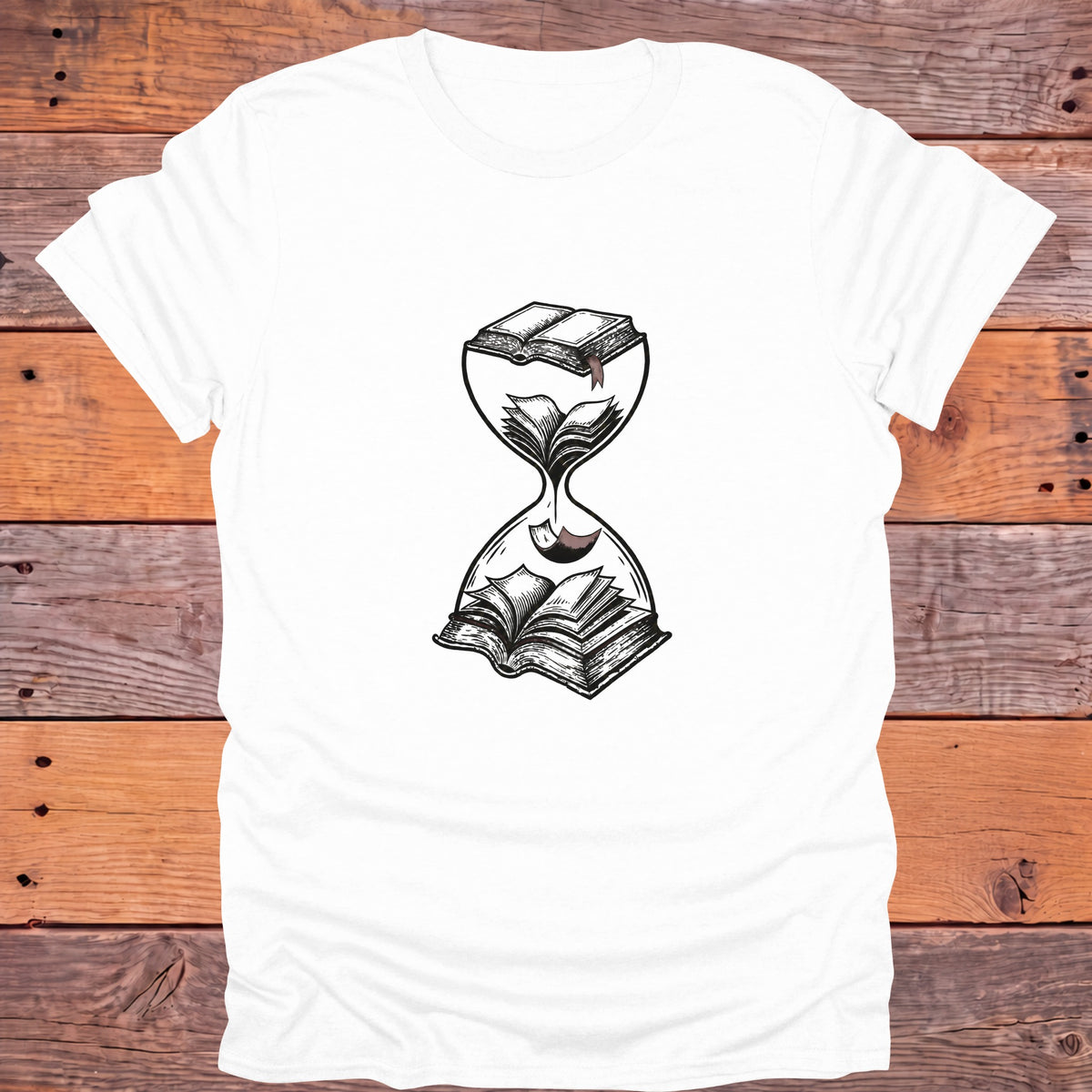 Hourglass Falling Pages Bookish T-Shirt - White