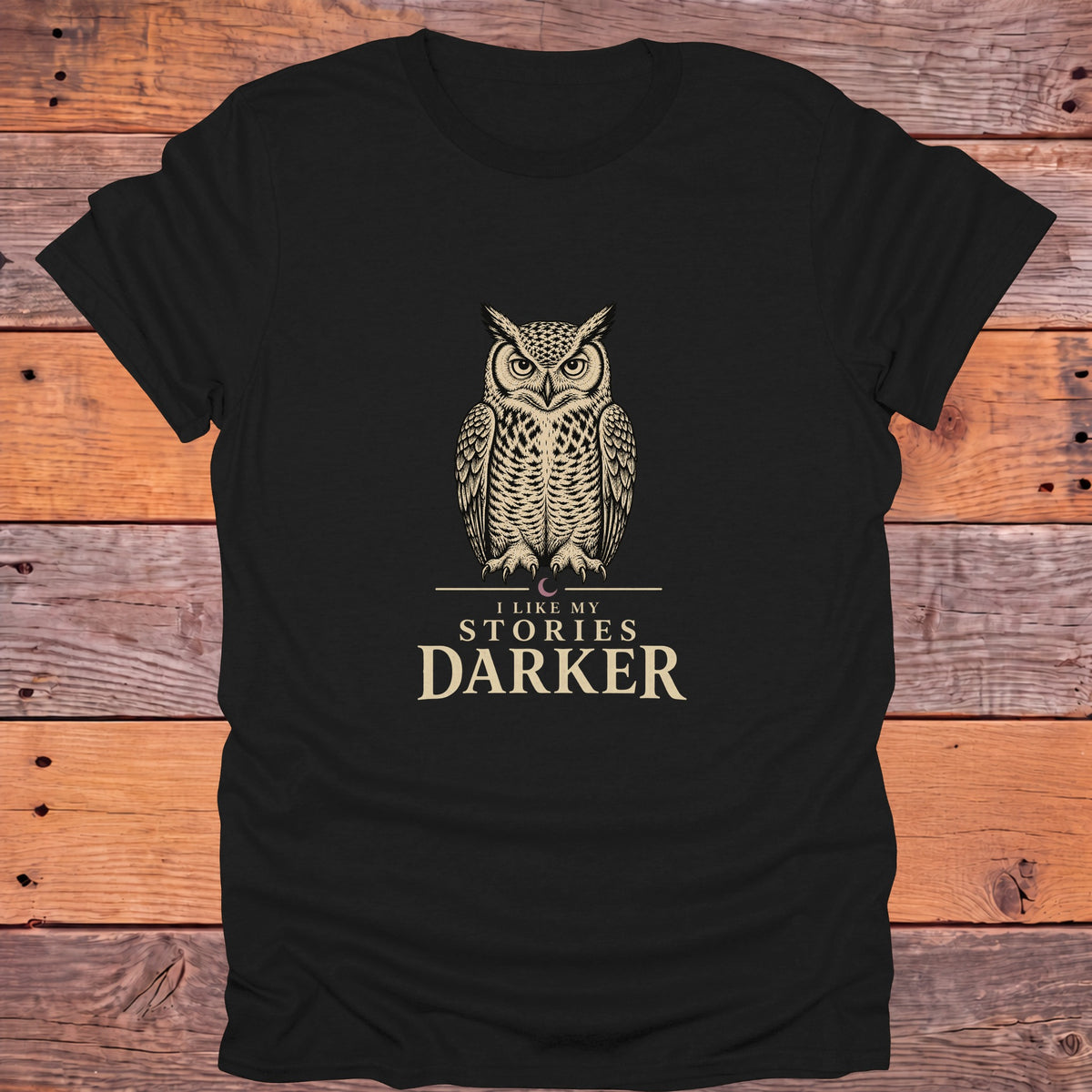 I Like My Stories Darker Owl Bookish T-Shirt - Black