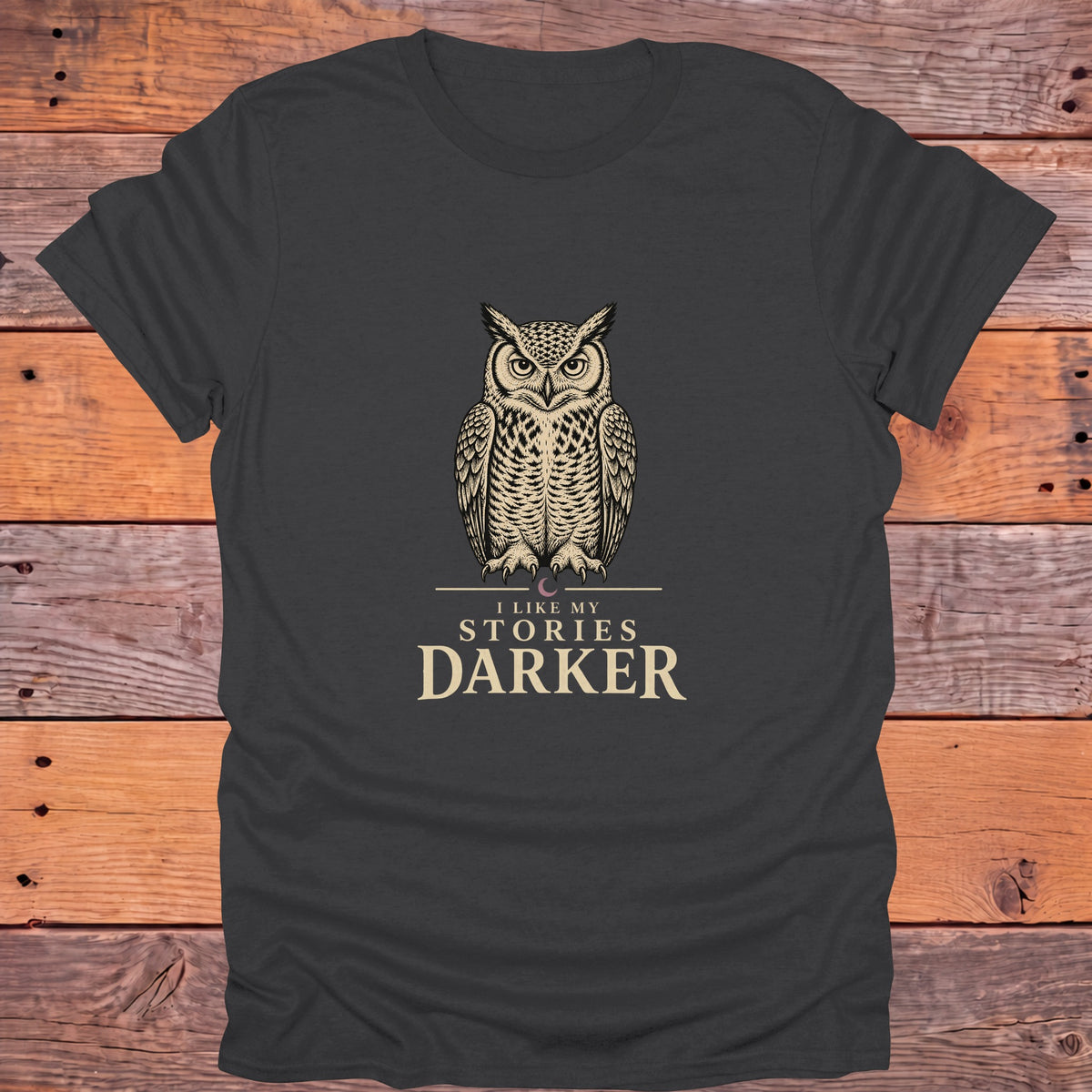 I Like My Stories Darker Owl Bookish T-Shirt - Charcoal
