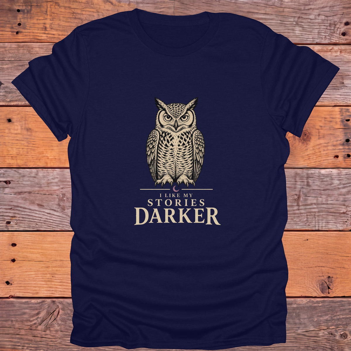 I Like My Stories Darker Owl Bookish T-Shirt - Navy