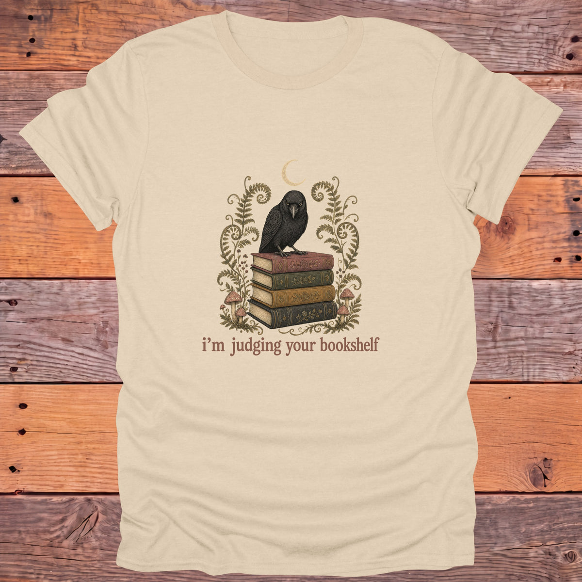 I'm Judging Your Bookshelf Raven Bookish T-Shirt - Sand