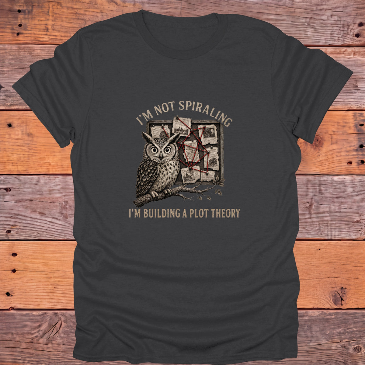 I'm Not Spiraling Plot Theory Owl Bookish T-Shirt - Charcoal