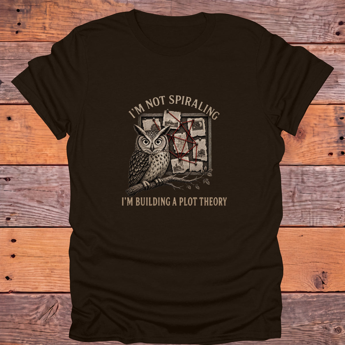 I'm Not Spiraling Plot Theory Owl Bookish T-Shirt - Dark Chocolate