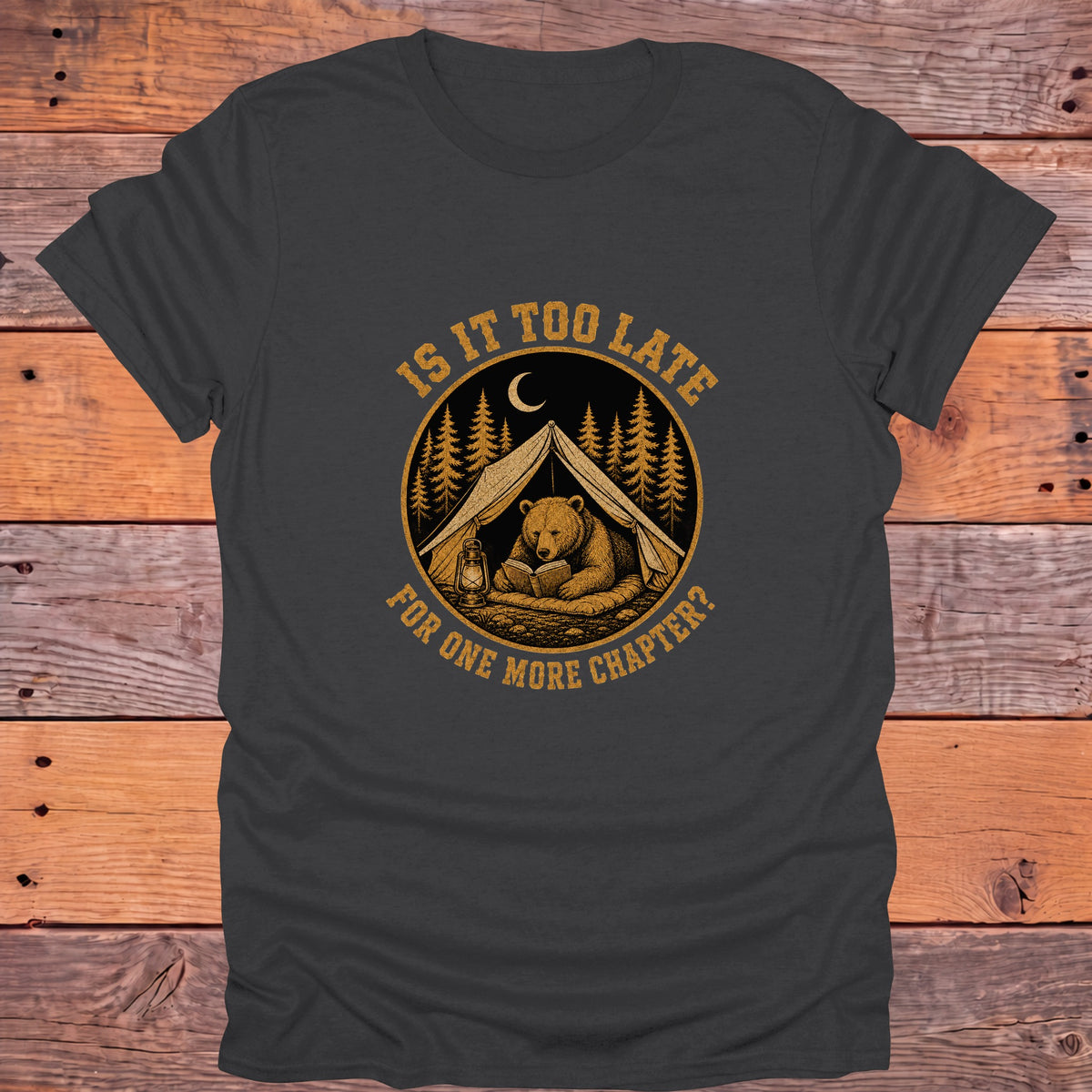 Is It Too Late for One More Chapter Bear Bookish T-Shirt - Charcoal
