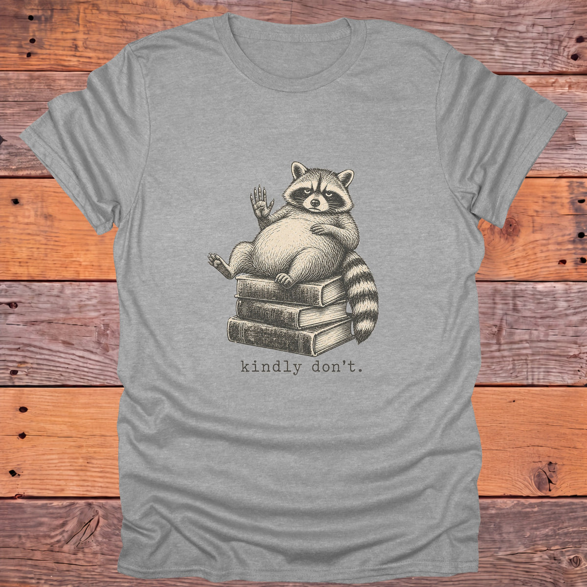 Kindly Don't Grumpy Raccoon Bookish T-Shirt - Sport Grey