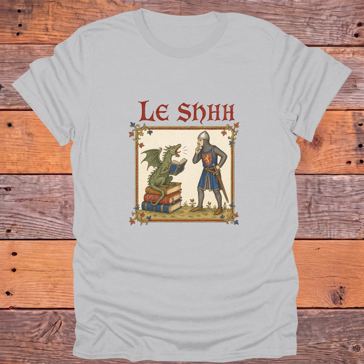 Le Shhh Medieval Library Bookish T-Shirt - Ice Grey