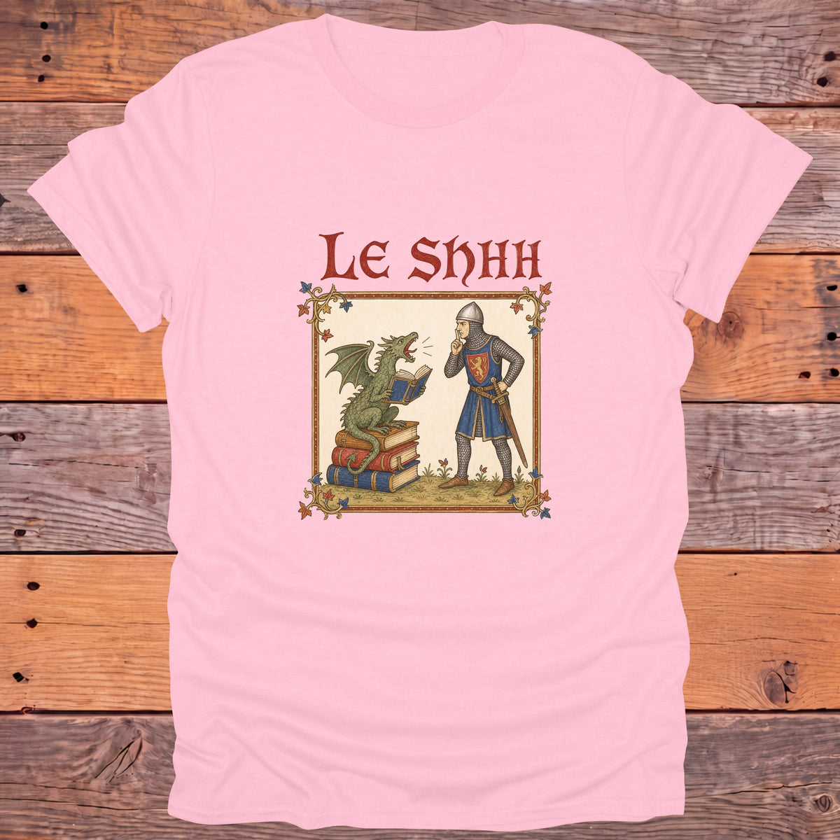 Le Shhh Medieval Library Bookish T-Shirt - Light Pink