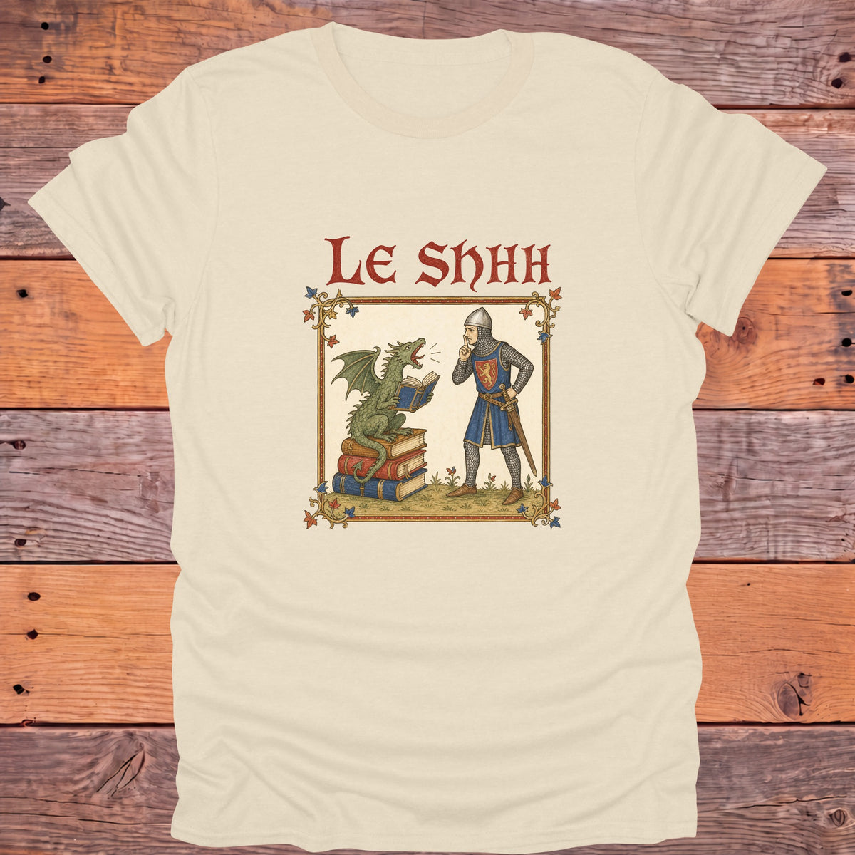 Le Shhh Medieval Library Bookish T-Shirt - Natural