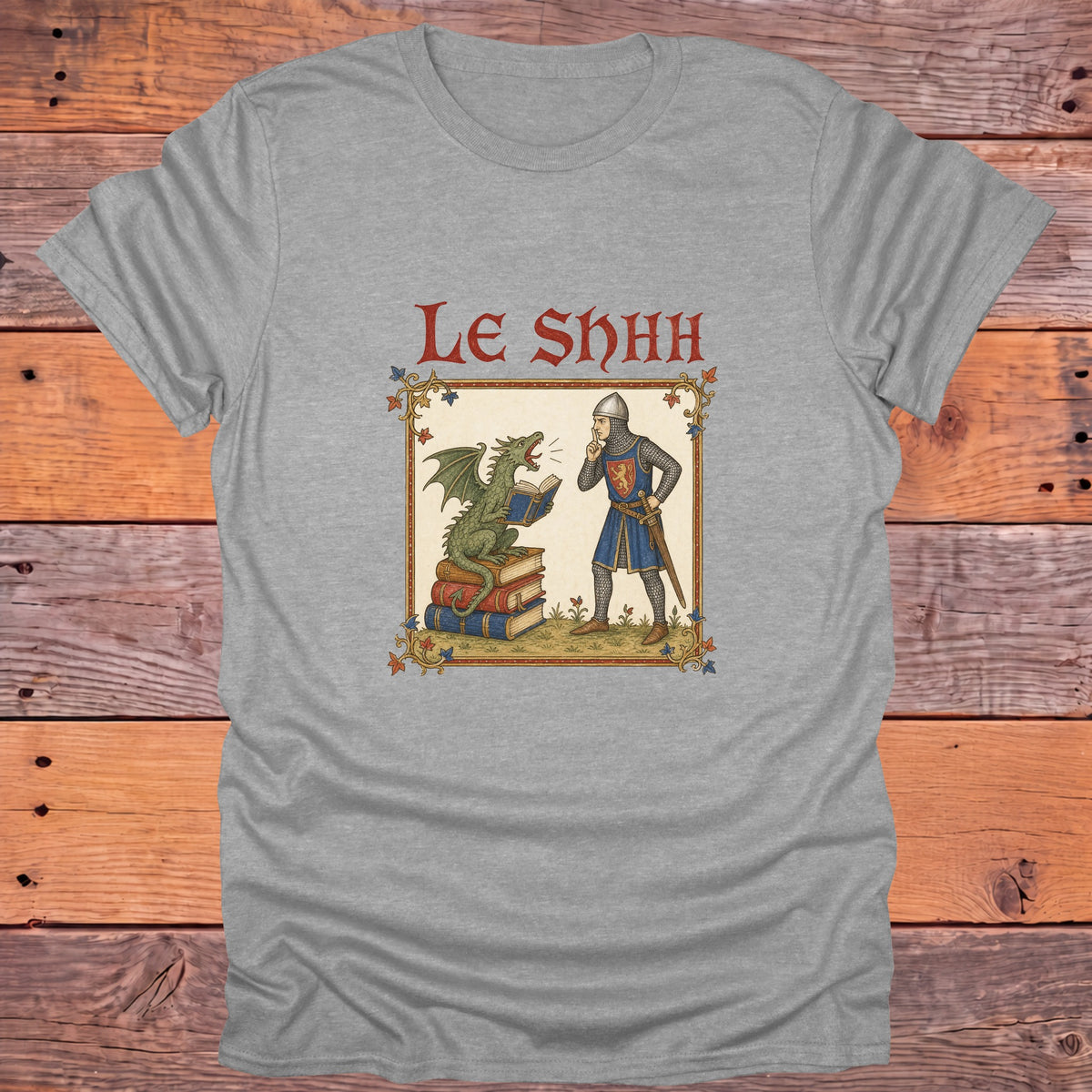 Le Shhh Medieval Library Bookish T-Shirt - Sport Grey