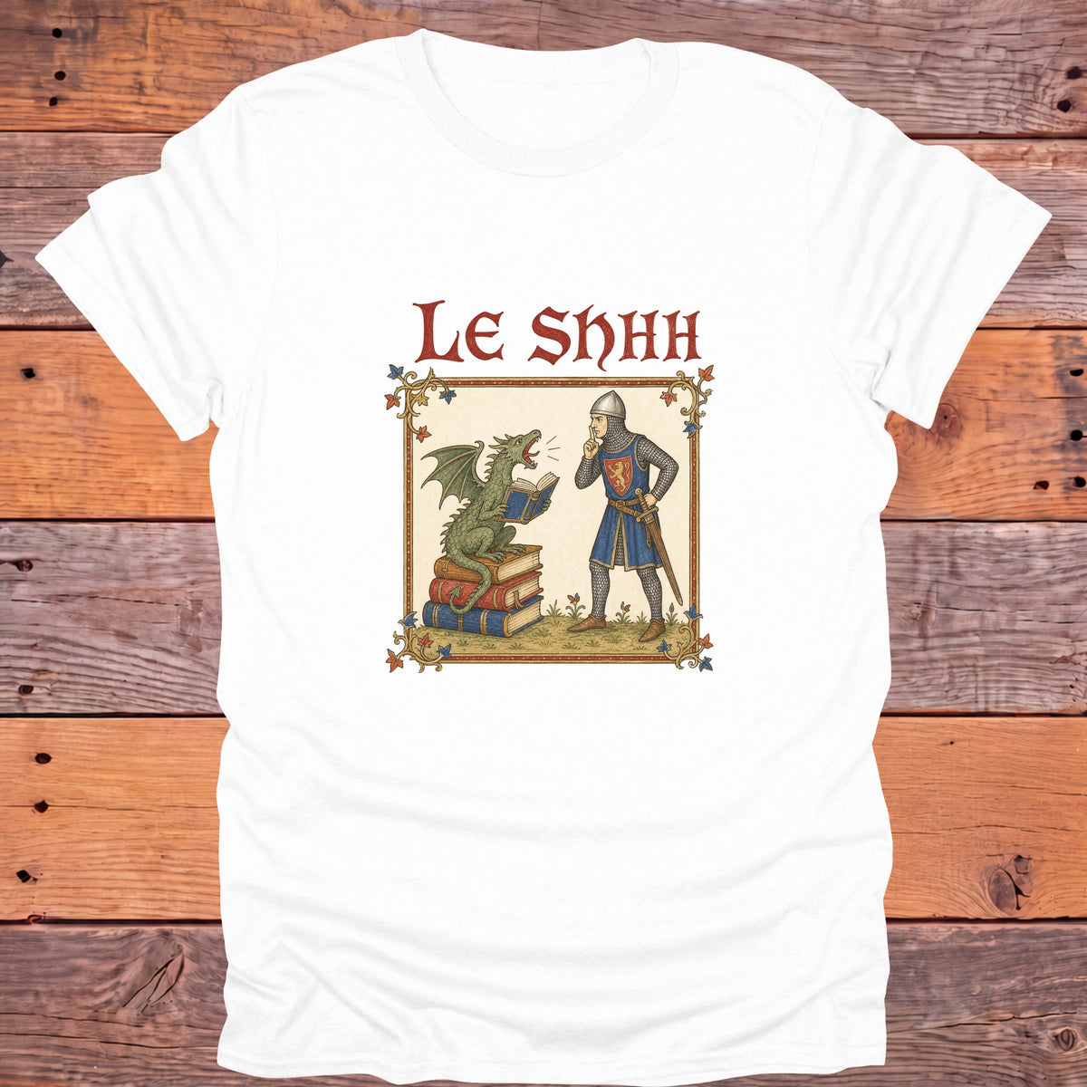 Le Shhh Medieval Library Bookish T-Shirt - White