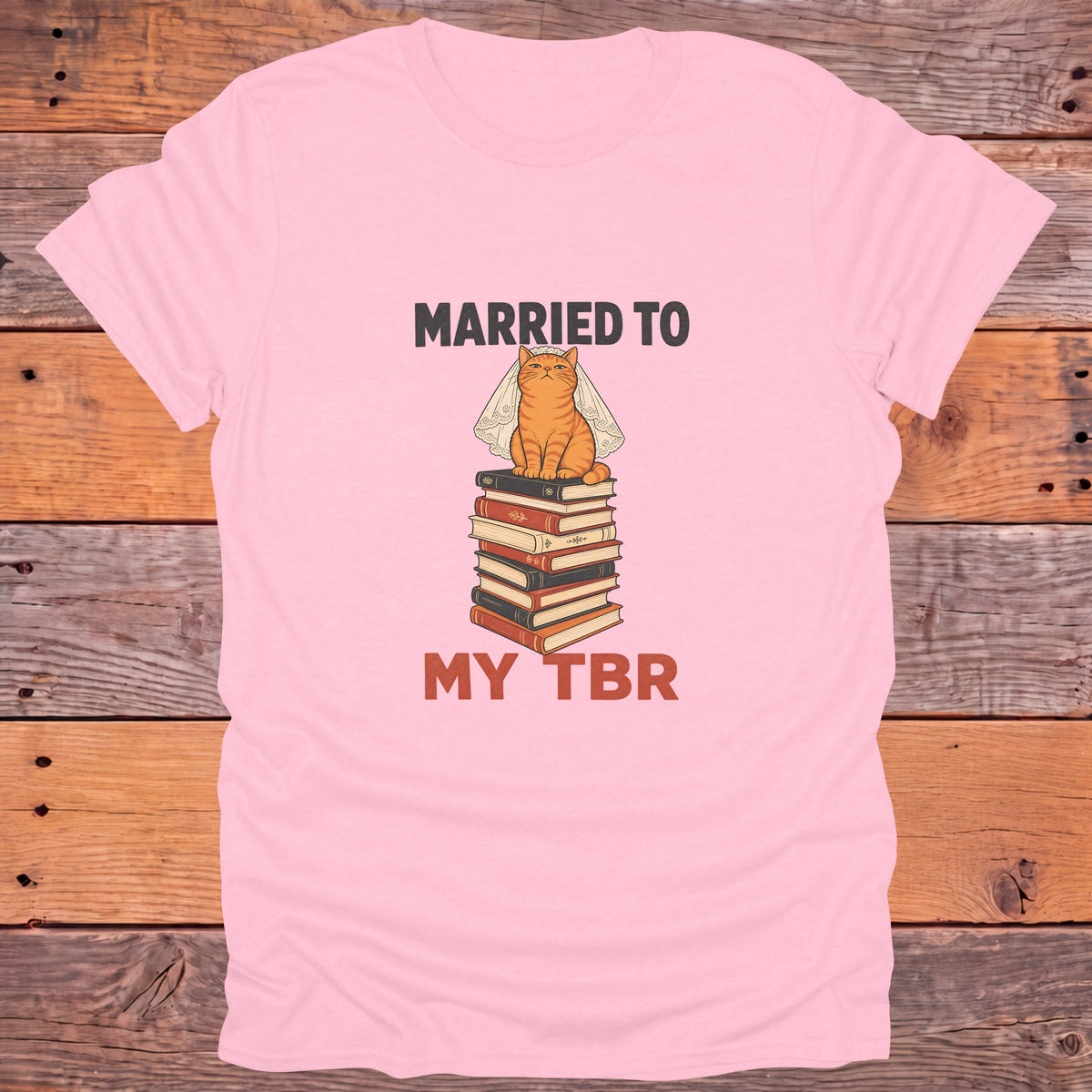 Married to My TBR Cat Bride Bookish T-Shirt - Light Pink