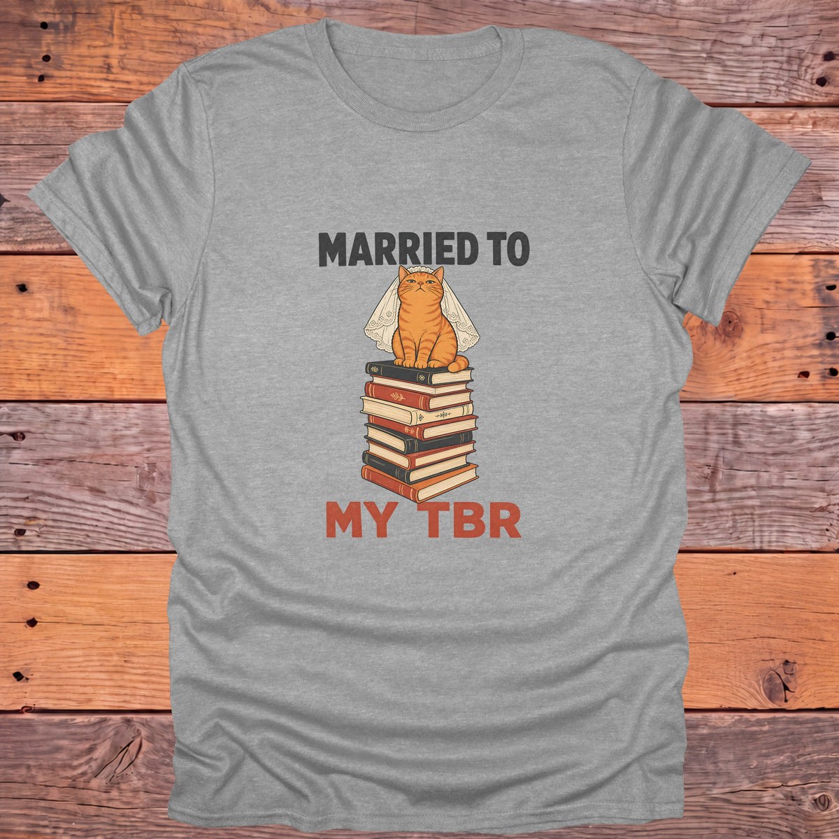 Married to My TBR Cat Bride Bookish T-Shirt - Sport Grey