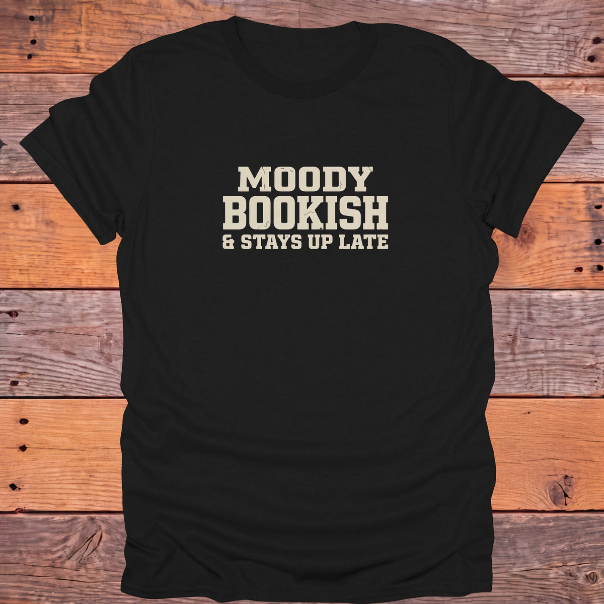 Moody Bookish Stays Up Late Reader T-Shirt - Black