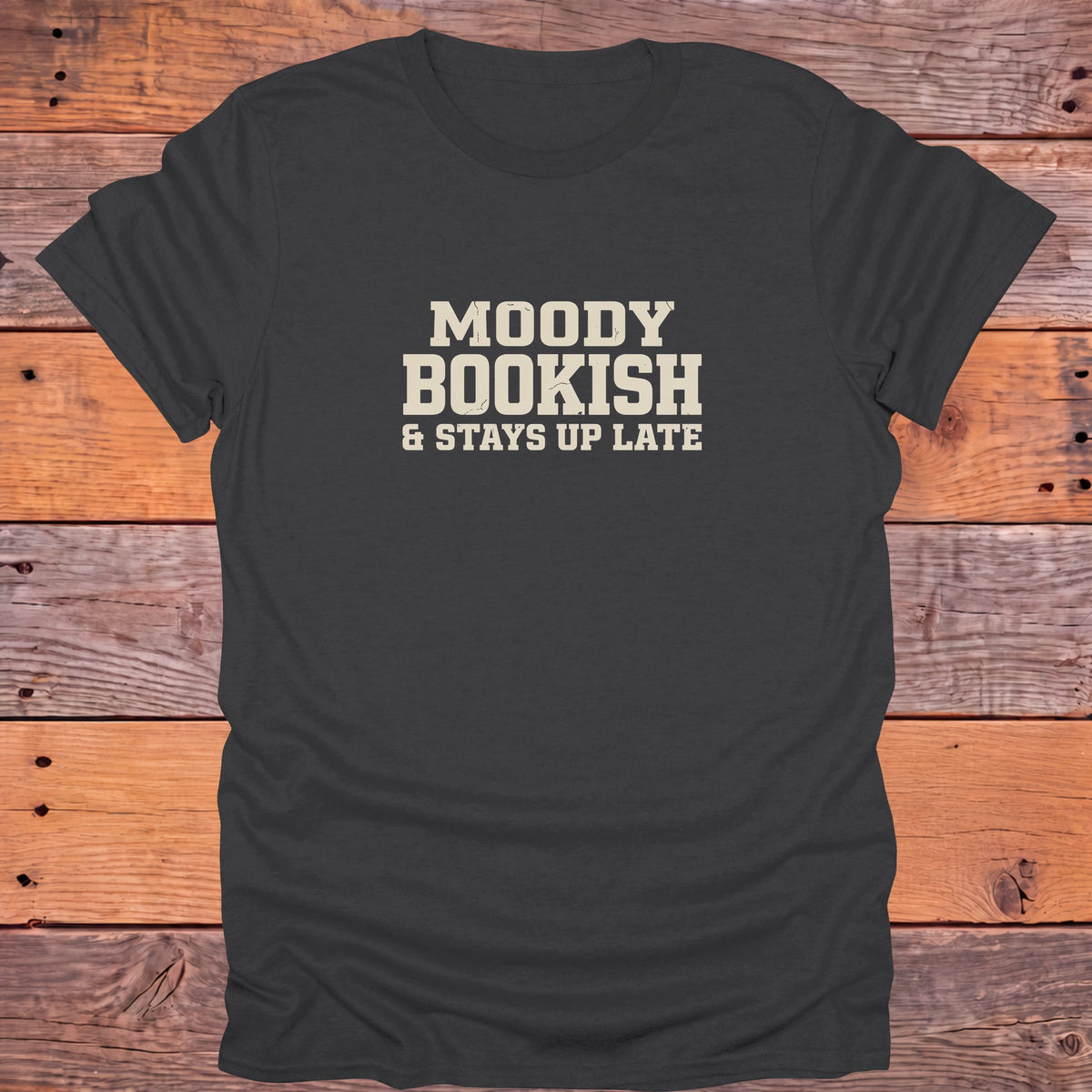 Moody Bookish Stays Up Late Reader T-Shirt - Charcoal