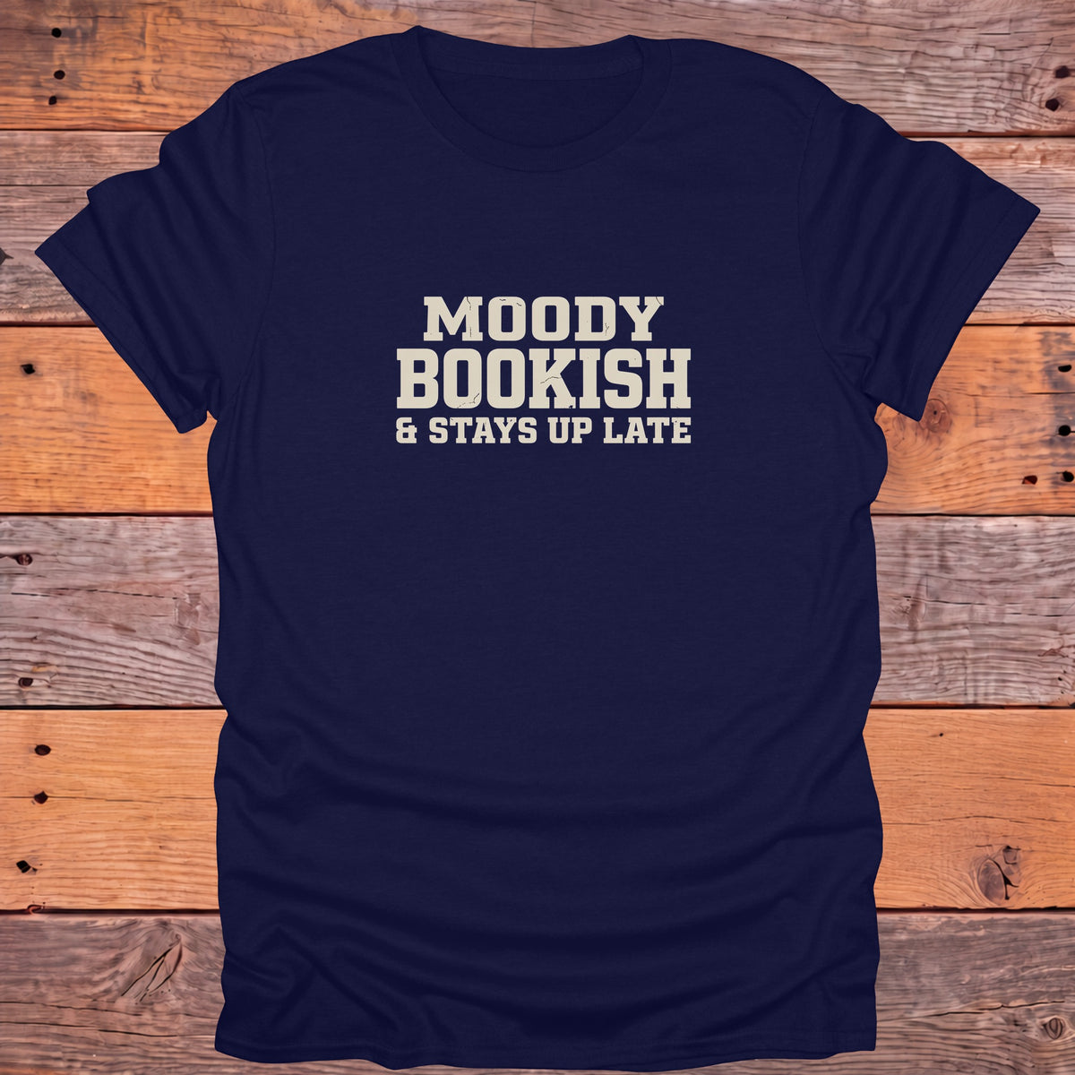 Moody Bookish Stays Up Late Reader T-Shirt - Navy