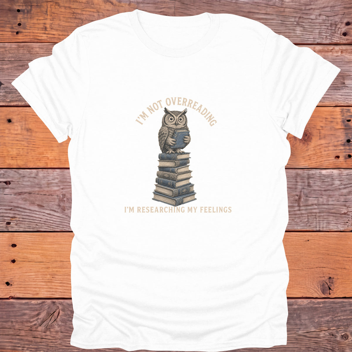 Not Overreading Researching Feelings Owl Bookish T-Shirt - White