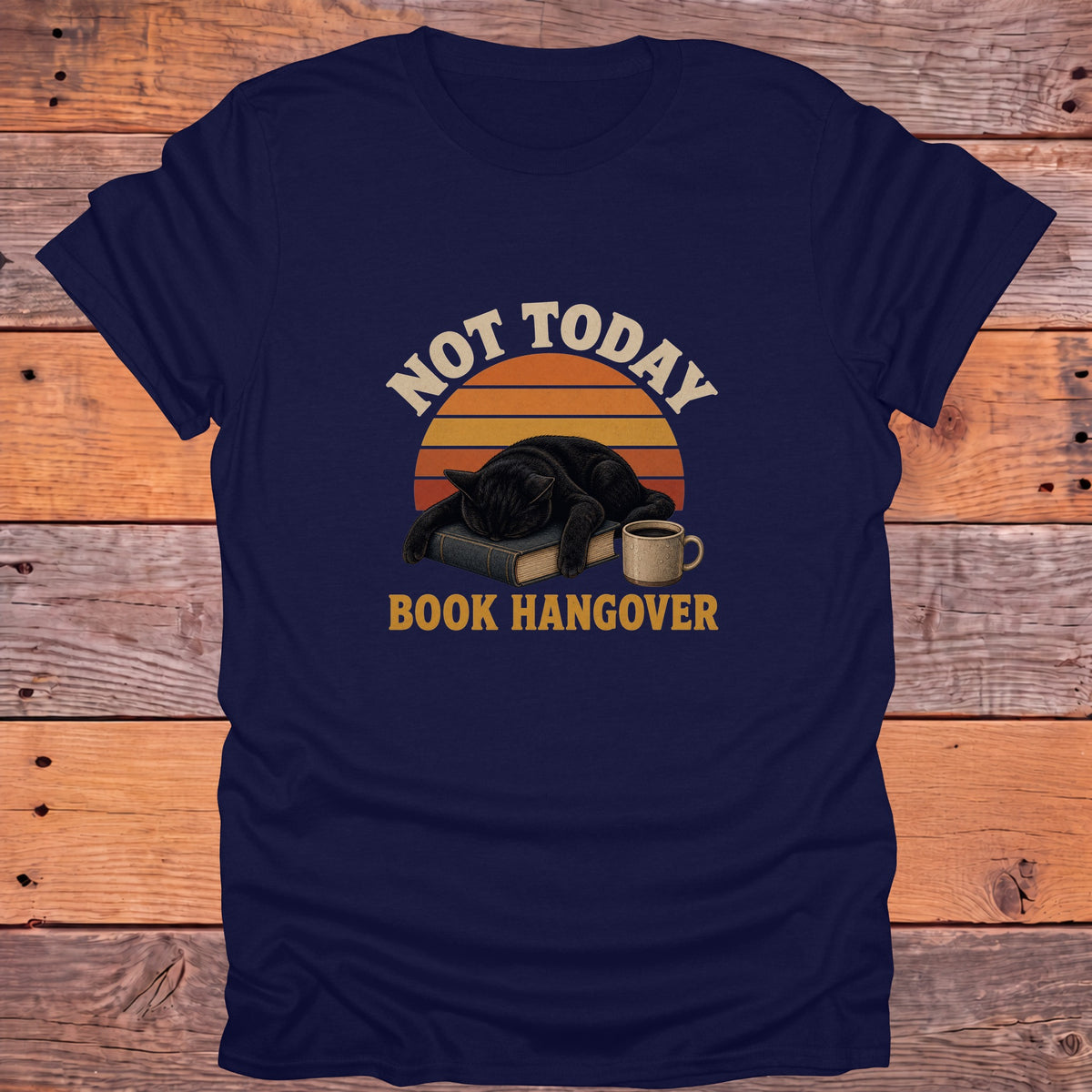 Not Today Book Hangover Black Cat Bookish T-Shirt - Navy