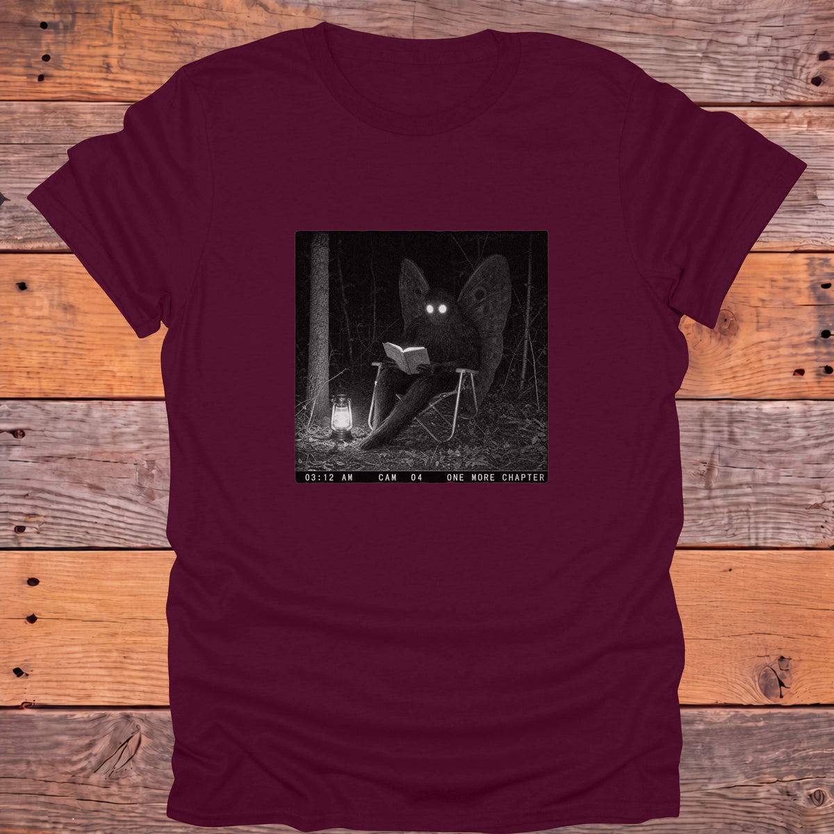 One More Chapter Mothman Bookish T-Shirt - Maroon