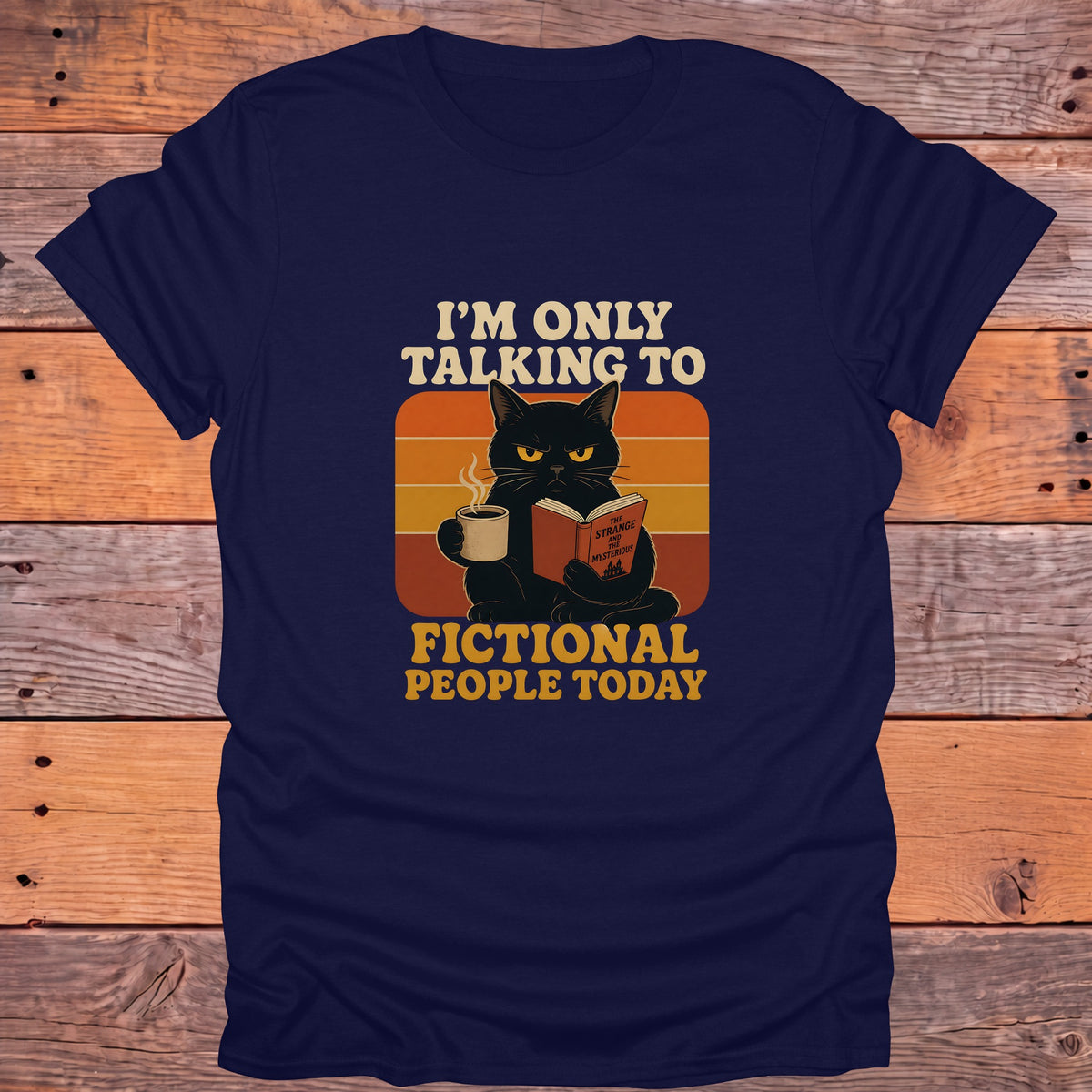 Only Talking to Fictional People Today Black Cat Bookish T-Shirt - Navy