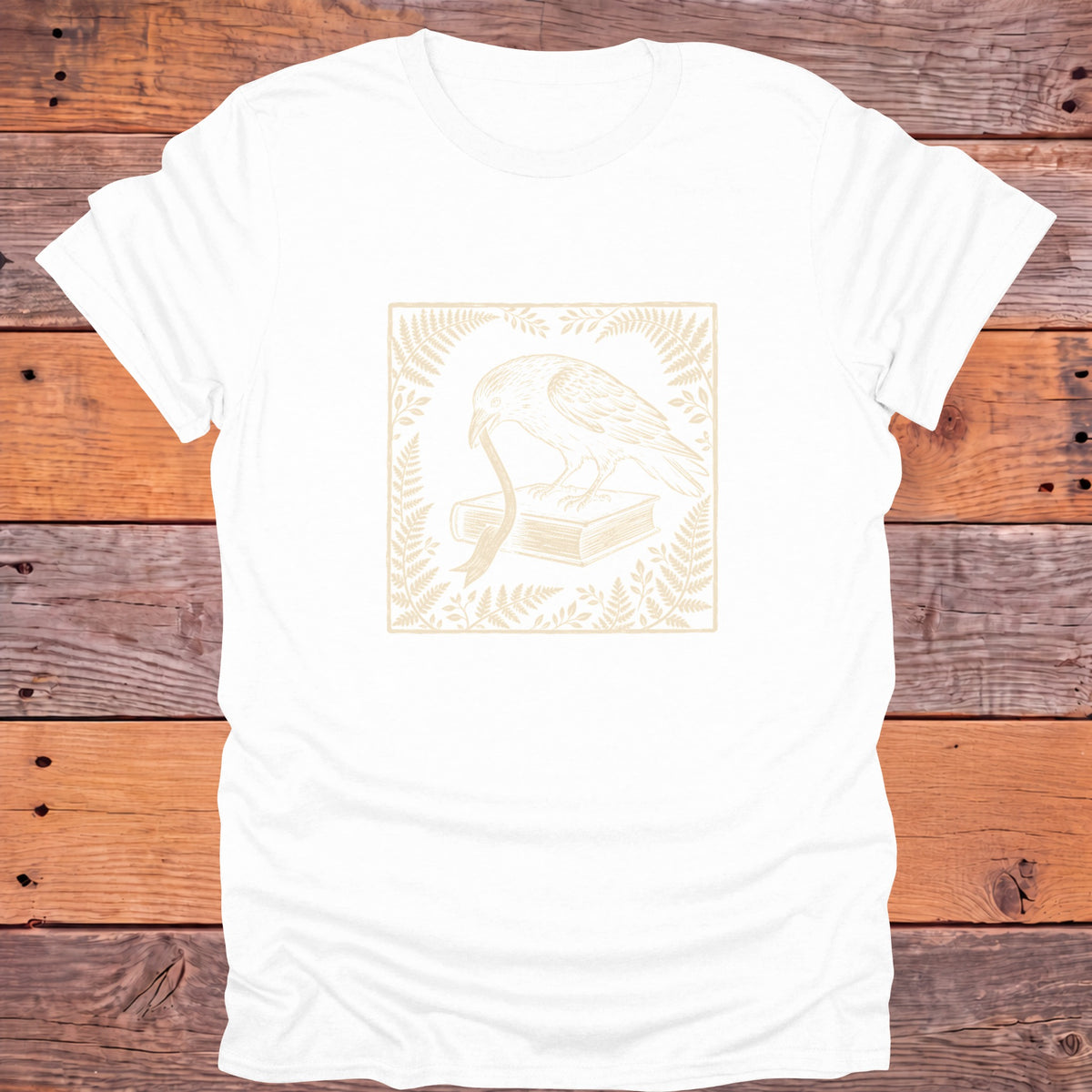 Raven Ribbon Book Ferns Bookish T-Shirt - White