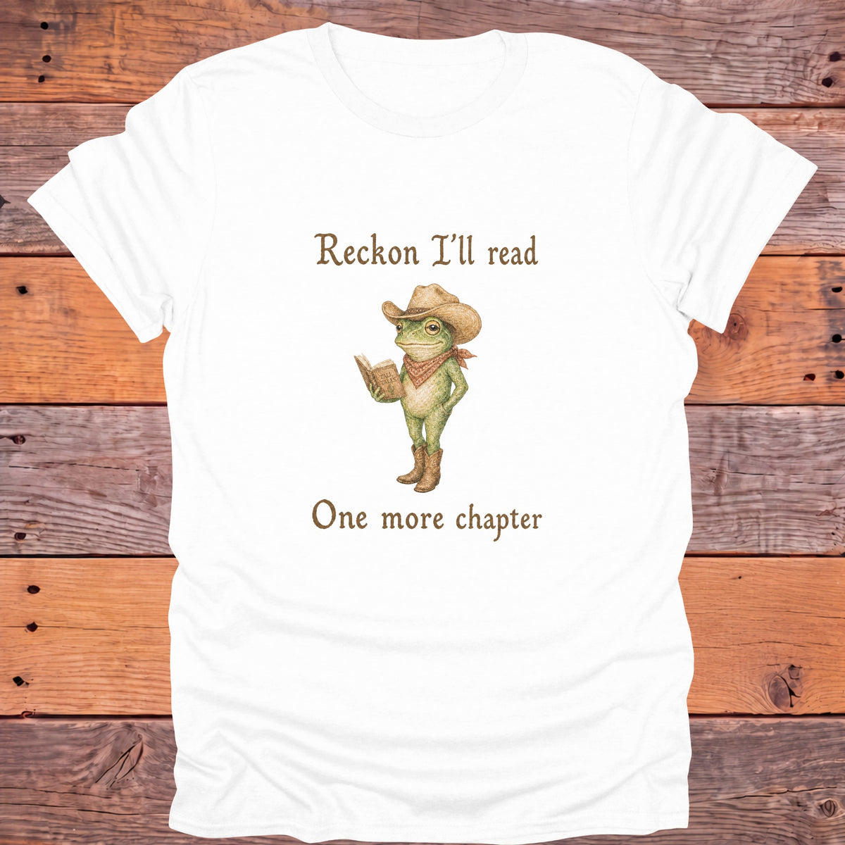Reckon I'll Read One More Chapter Cowboy Frog Bookish T-Shirt - White