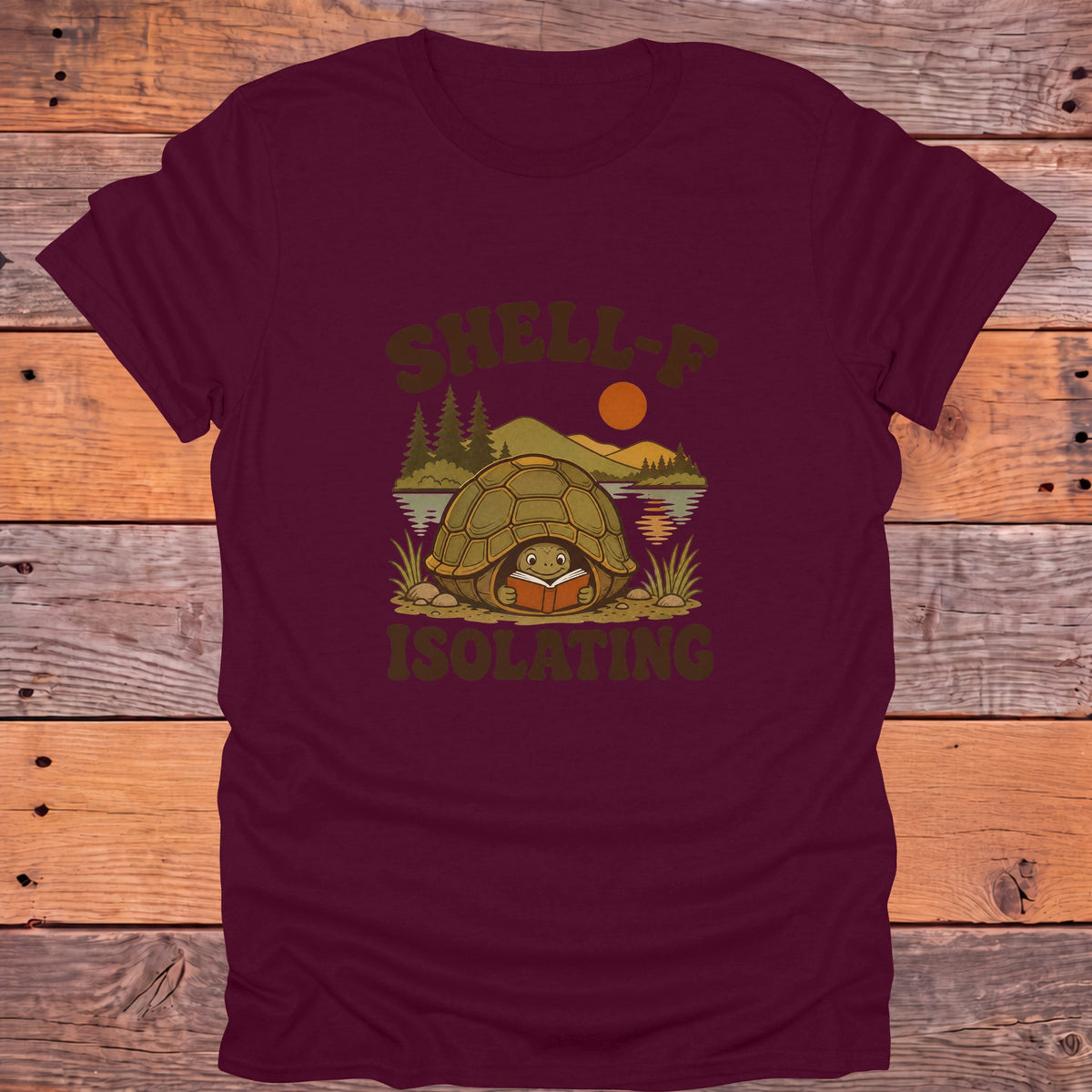 Shell-F Isolating Turtle Bookish T-Shirt - Maroon