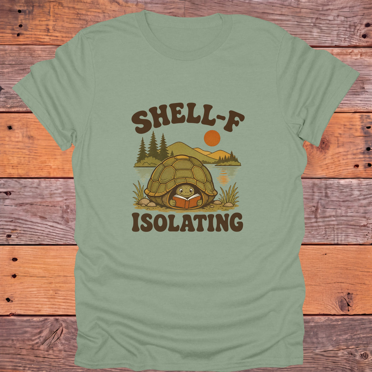 Shell-F Isolating Turtle Bookish T-Shirt - Sage