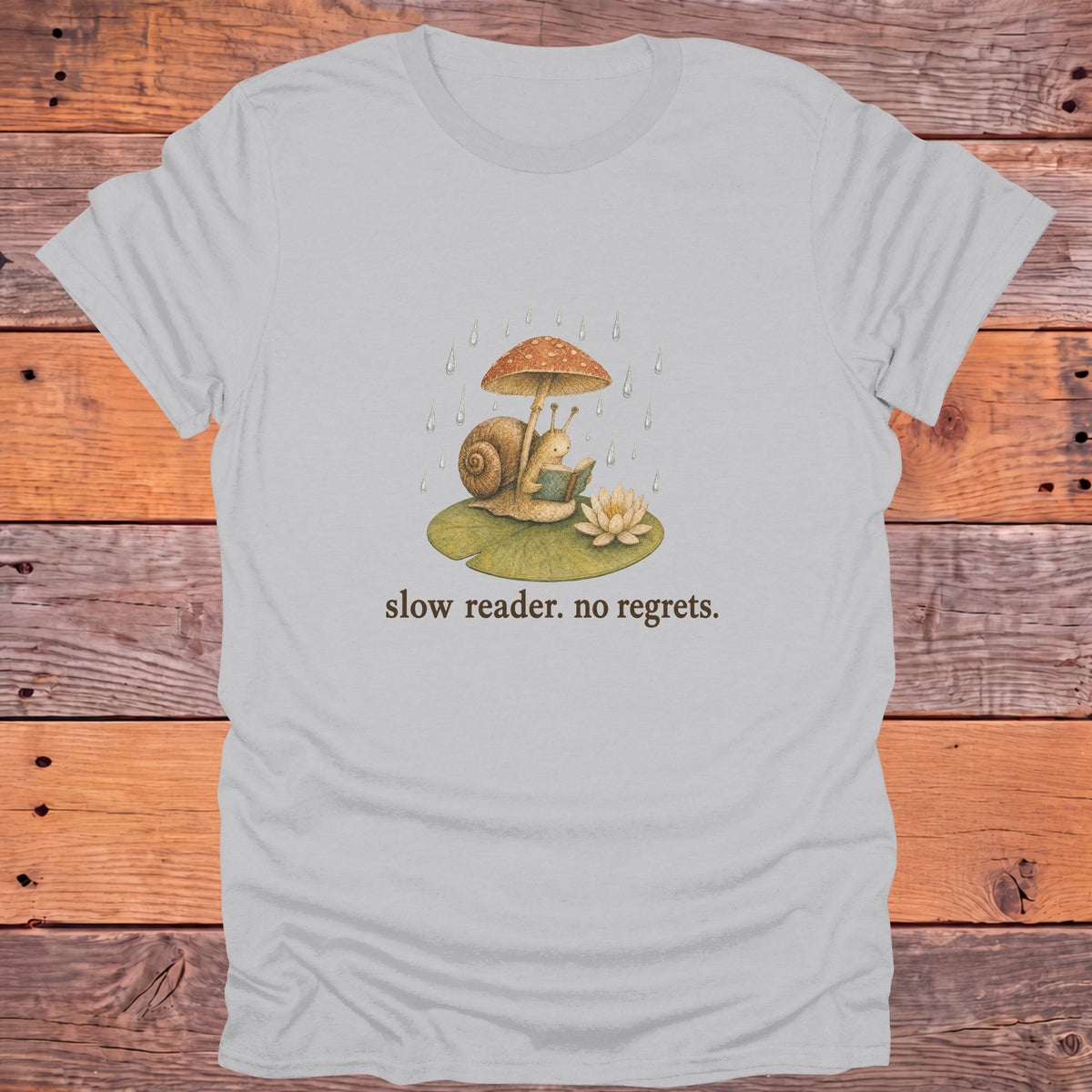 Slow Reader No Regrets Snail Bookish T-Shirt - Ice Grey