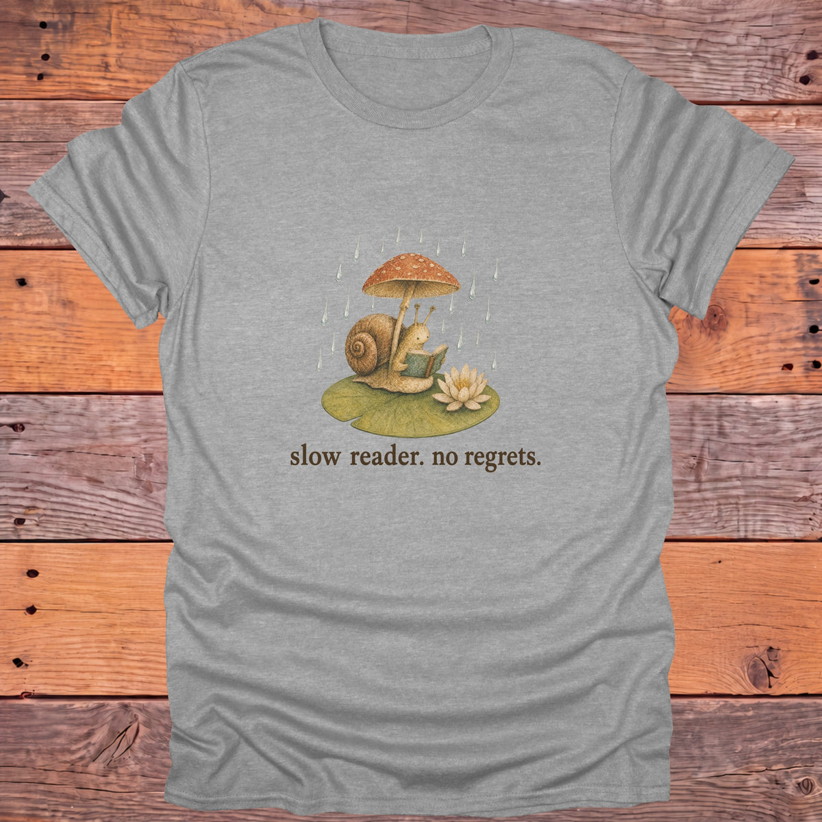 Slow Reader No Regrets Snail Bookish T-Shirt - Sport Grey