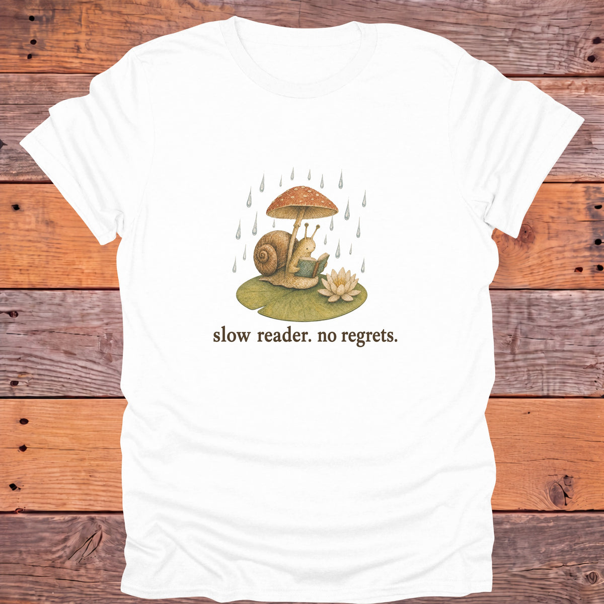Slow Reader No Regrets Snail Bookish T-Shirt - White