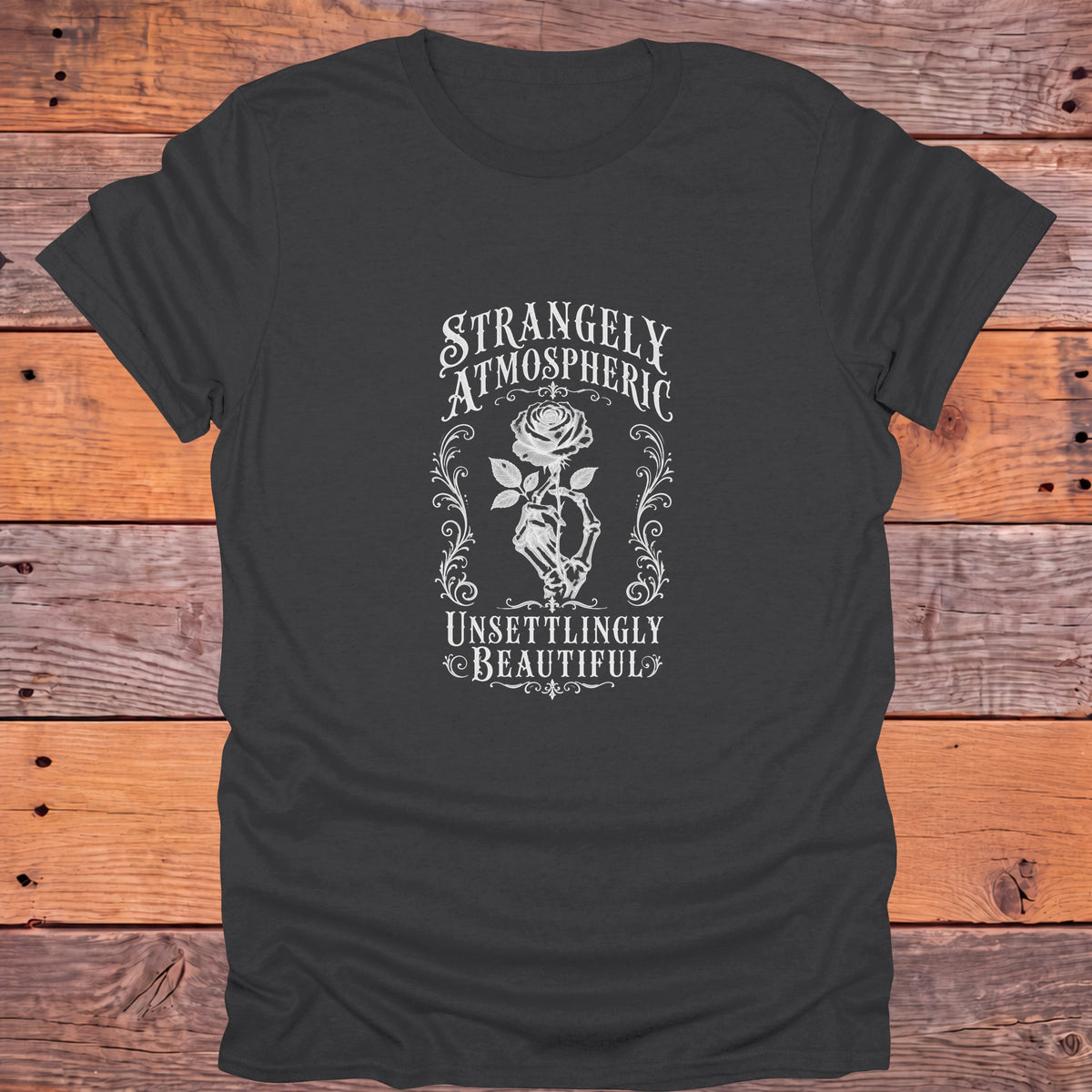Strangely Atmospheric Unsettlingly Beautiful Gothic Bookish T-Shirt - Charcoal