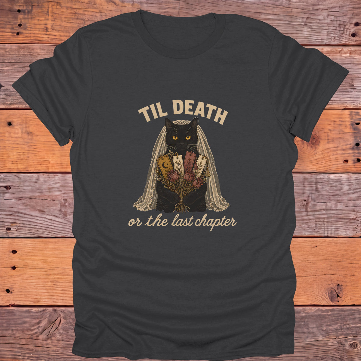 Til Death or the Last Chapter Black Cat Bookish T-Shirt - Charcoal