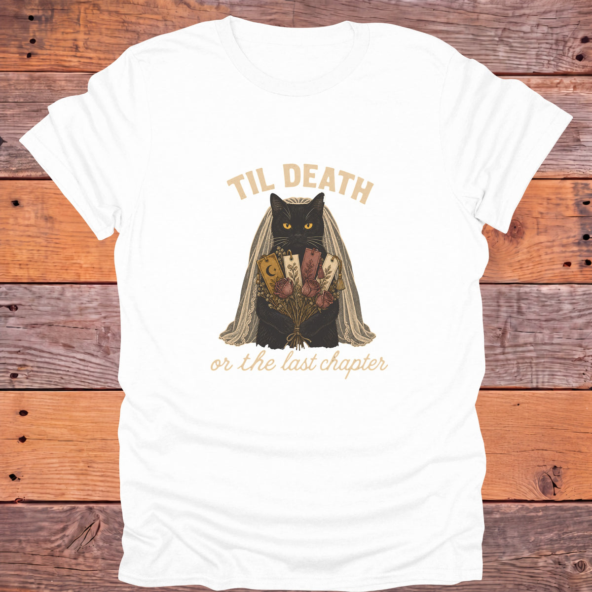 Til Death or the Last Chapter Black Cat Bookish T-Shirt - White