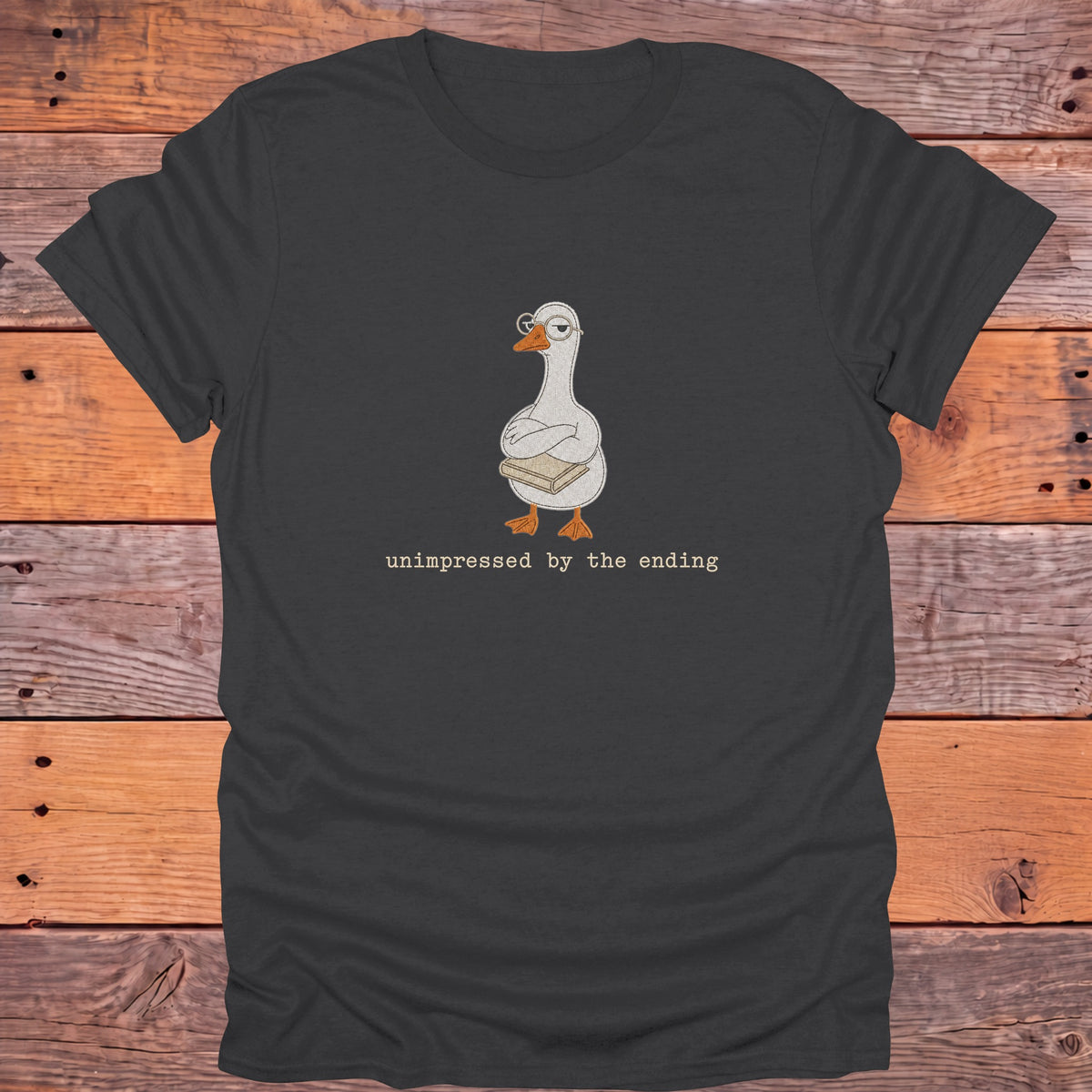 Unimpressed by the Ending Goose Bookish T-Shirt - Charcoal
