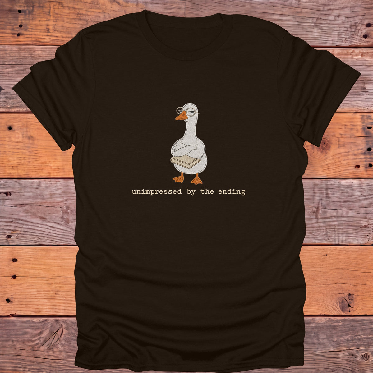 Unimpressed by the Ending Goose Bookish T-Shirt - Dark Chocolate