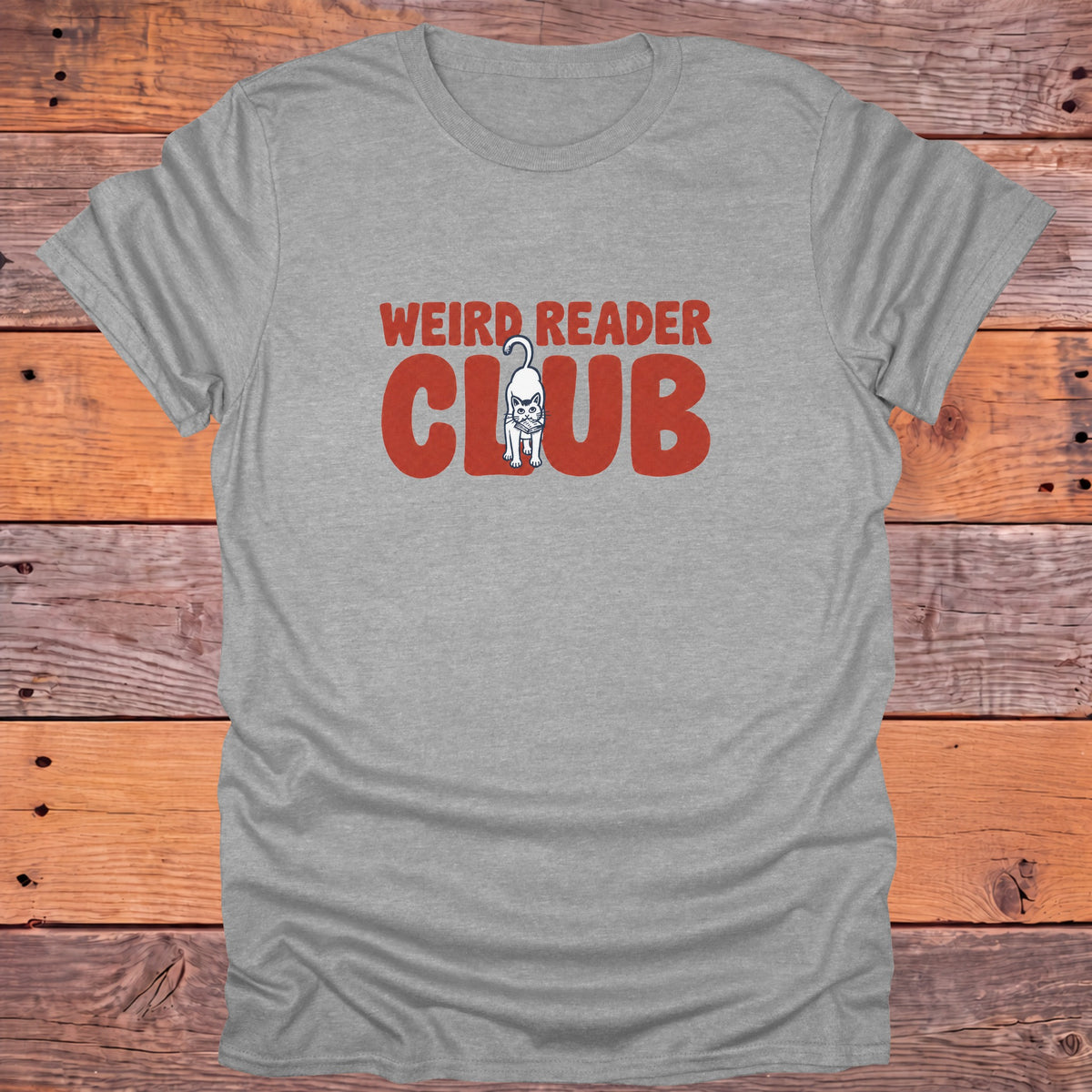 Weird Reader Club Cat Bookish T-Shirt - Sport Grey